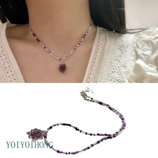 Yoi สร้อยคอโชคเกอร์ จี้องุ่น สีม่วง น่ารัก