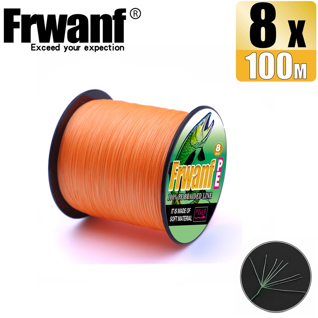 Frwanf สายเอ็นตกปลาถัก PE X8 สีส้ม 6-300LB 100 ม. 8 เส้น