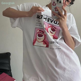 【Geor】เสื้อยืดลําลอง แขนสั้น คอกลม พิมพ์ลายหมี ทรงหลวม แฟชั่นฤดูร้อน สําหรับสตรี GG
