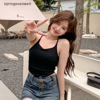 [springevenwell] เสื้อสายเดี่ยว แขนกุด เปิดหลัง เซ็กซี่ สีพื้น ทรงไม่สมมาตร เหมาะกับฤดูร้อน สําหรับผู้หญิง สินค้าใหม่