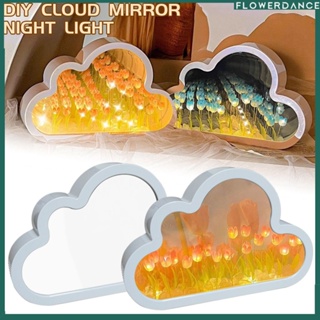 InsโคมไฟทิวลิปDiy Handmade Cloud Mirror Night Lightพร้อมกระจกเดสก์ท็อปโคมไฟกลางคืนDesktop Decorของขวัญวันเกิดของขวัญวันครูดอกไม้