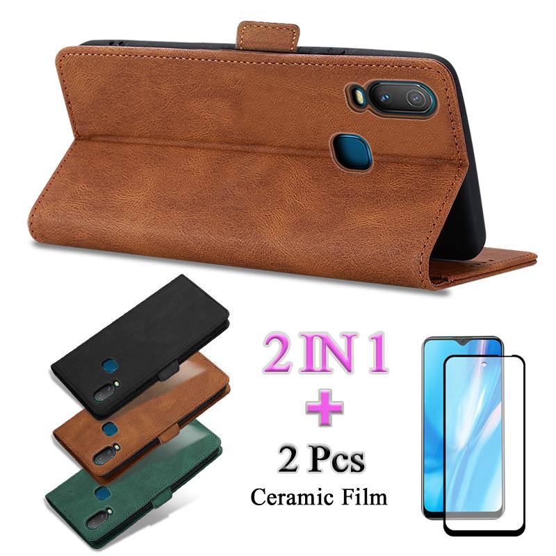 2 IN 1 สําหรับ VIVO Y11 2019 VIVO 1906 เคสหนังพับได้พร้อมหน้าจอเซรามิคสองชิ้น