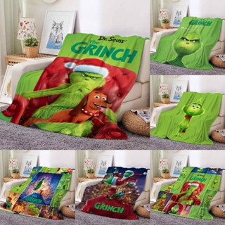 ผ้าห่ม ผ้าฟลีซ ผ้าสักหลาด พิมพ์ลายการ์ตูน Grinch ขนาด 130 ซม. X 150 ซม. ซักทําความสะอาดได้ ให้ความอบอุ่น แฟชั่นฤดูใบไม้ผลิ และฤดูใบไม้ร่วง สําหรับครอบครัว