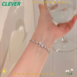 Clever สร้อยข้อมือโซ่โลหะ สองชั้น ลายหัวใจ กลวง ประกายระยิบระยับ Y2K สําหรับเด็กผู้หญิง