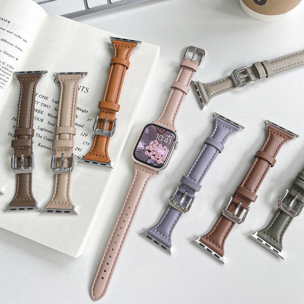 สายนาฬิกาข้อมือหนัง แบบบางพิเศษ สําหรับ Apple Watch Ultra 49 มม. 8 7 6 SE 40 มม. 44 มม. 41 มม. 45 มม. iwatch series 8 7 5 3 38 มม. 42 มม.