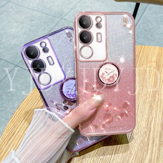 Yjd เคสโทรศัพท์มือถือนิ่ม กันกระแทก ลายดอกกุหลาบ ประดับพลอยเทียม สําหรับ Vivo V29 Pro V29e