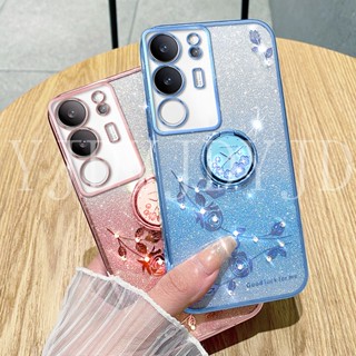 เคสโทรศัพท์มือถือ TPU นิ่ม กันกระแทก ลายดอกกุหลาบ ประดับพลอยเทียม สําหรับ Vivo V29 Pro V29e