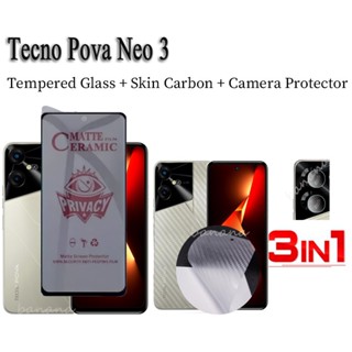 Tecno Pova Neo 3 กระจกนิรภัย ป้องกันการแอบมอง เพื่อความเป็นส่วนตัว สําหรับ Tecno Pova Neo3 3 in 1 ฟิล์มเซรามิค และฟิล์มด้านหลัง Tecno PovaNeo 3 ป้องกันหน้าจอ