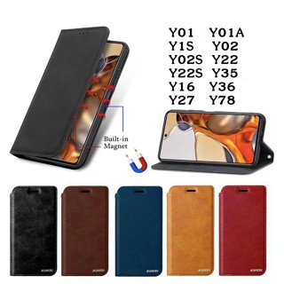 เคส กระเป๋าหนัง ตั้งได้ สำหรับ VIVO - Y01 Y01A Y1S Y02 Y02S Y22 Y22S Y35 Y16 Y36 Y27 Y78 เคสหนังฝาพับตั้งได้ มีแม่เหล็ก