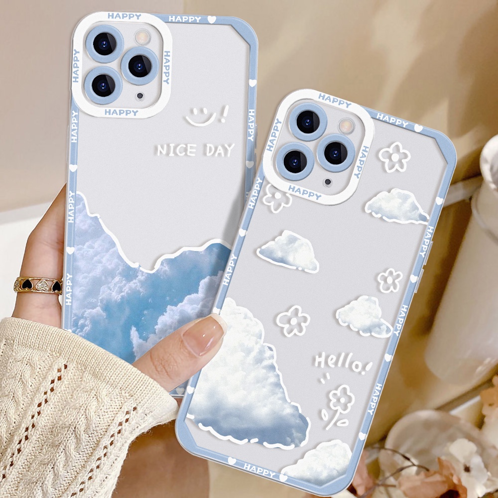 เคสโทรศัพท์มือถือโปร่งใส For iPhone 14 Pro 13 11 12 15 Pro Max 14 7 8 Plus SE X XR XS Max 14PLUS 11Pro รูปแบบเมฆ กันกระ