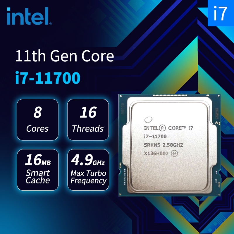 Intel Core i7-11700 i7 11700 11th Gen CPU โปรเซสเซอร์ 2.5GHz 8-Core 16 ด้าย L3 = 16M 65W LGA 1200 กร