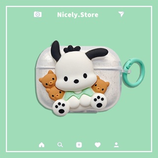 เคสหูฟังบลูทูธไร้สาย TPU แบบใส ป้องกันการสูญหาย ลาย Kawaii Pochacco สําหรับ Airpods 1 2 Pro2 Air Pod 3 Pro