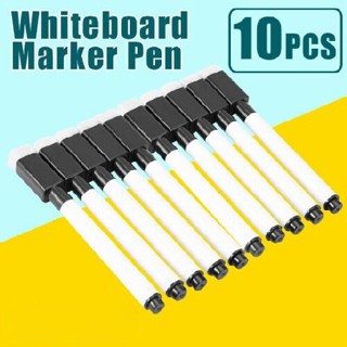 10PCS Whiteboard Marker Pens Black Dry Wipe Erase Eraser Lid Cap