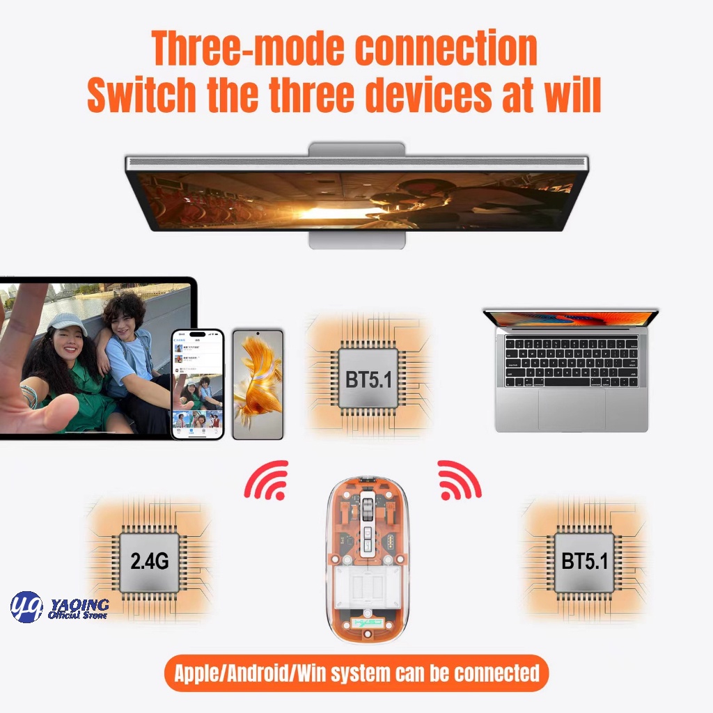 Yq Mouse BT/2.4 M133 - เม้าส์ไร้สาย เชื่อมต่อบลูทูธ ต่อ USB ปรับ DPI ได้ มีแบตในตัว มีไฟแสดงสถานะ - รูปที่ 3