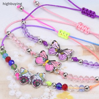 [highbuying] สร้อยข้อมือถัก จี้คริสตัล รูปผีเสื้อ หลากสี ปรับได้ เครื่องประดับแฮนด์เมด สําหรับผู้หญิง พร้อมส่ง