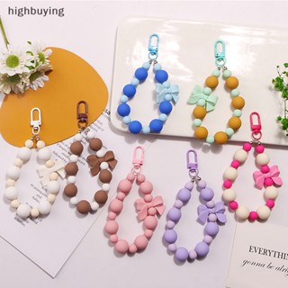 [highbuying] ใหม่ จี้พวงกุญแจรถยนต์ รูปโบว์ พร้อมสายคล้องข้อมือ ประดับลูกปัด ป้องกันการสูญหาย