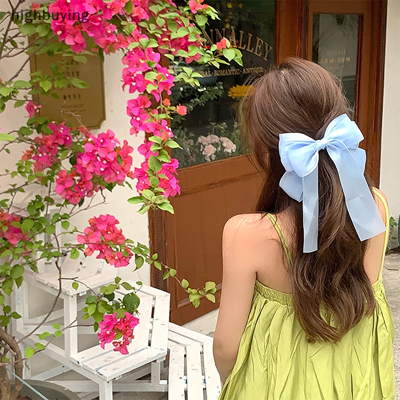[highbuying] ใหม่ กิ๊บติดผม โบว์ไหมพรม สีดํา สีขาว แฟชั่นฤดูใบไม้ผลิ สําหรับผู้หญิง พร้อมส่ง