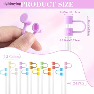 [highbuying] ใหม่ พร้อมส่ง ฝาครอบหลอดดูดน้ํา ซิลิโคน น่ารัก หลากสี ใช้ซ้ําได้ 24 ชิ้น