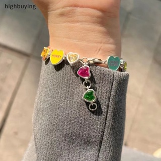 [highbuying] สร้อยข้อมือ จี้รูปหัวใจ ประดับเพชรเทียม หลากสี เครื่องประดับแฟชั่น สําหรับผู้หญิง พร้อมส่ง