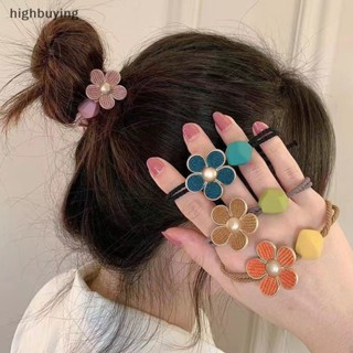 [highbuying] ยางมัดผมหางม้า แบบยืดหยุ่น ลายดอกไม้น่ารัก เครื่องประดับแฟชั่น สําหรับเด็กผู้หญิง พร้อมส่ง