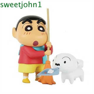 Sweetjohn ฟิกเกอร์ PVC รูปการ์ตูนชินจัง ของขวัญวันเกิด สีขาว สําหรับเด็ก