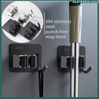 304 สแตนเลสตะขอไม้ถูพื้นไม้ถูพื้นคลิปหนีบไม้กวาดฟรี Punch Storage ที่วางไม้ถูพื้น/ตะขอจัดเก็บ/ตะขอไม้ถูพื้นแบบไม่มีหมัด/คลิปไม้ถูพื้นไม้กวาดคลิปดอกไม้ flower