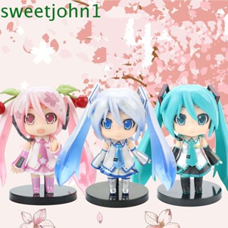 Sweetjohn โมเดลฟิกเกอร์ PVC รูปปั้นอนิเมะ Miku Hatsune สีฟ้า สีเขียว สีชมพู ของเล่นสําหรับเด็ก