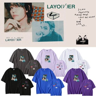 เสื้อยืดแขนสั้น ผ้าฝ้าย พิมพ์ลาย KPOP BANGTAN V TaeHyung Album Layover ทรงหลวม สไตล์เกาหลี วินเทจ พลัสไซซ์ แฟชั่นสําหรับผู้ชาย และผู้หญิง