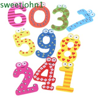 Sweetjohn สติกเกอร์แม่เหล็กติดตู้เย็น ลายการ์ตูน ตัวเลข ขูดได้ ของเล่นเสริมการเรียนรู้เด็กวัยหัดเดิน ตู้เย็นดิจิทัล สติกเกอร์ไม้