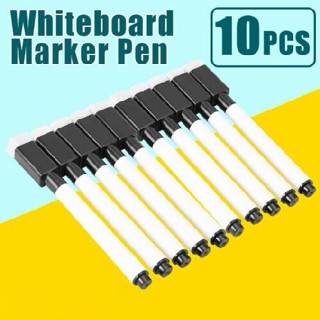 10PCS Whiteboard Marker Pens Black Dry Wipe Erase Eraser Lid Cap