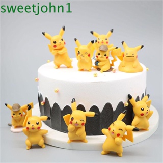 Sweetjohn ตุ๊กตาฟิกเกอร์ Pokemon Pikachu ขนาดเล็ก สําหรับตกแต่งบ้าน เค้ก 10 ชิ้น