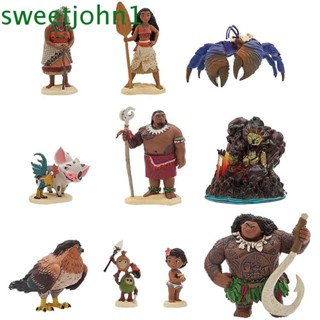 Sweetjohn โมเดลฟิกเกอร์ PVC อนิเมะ Moana Princess Maui Chief Taranga สําหรับตกแต่ง 10 ชิ้น ต่อชุด