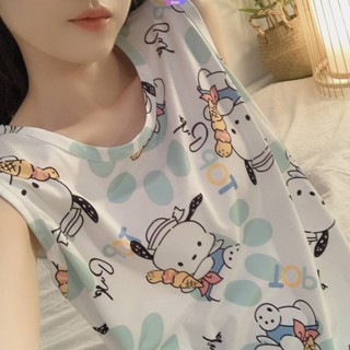 ใหม่ การ์ตูนอะนิเมะ Pochacco Snoopy Crayon Shin-chan Mickey เต็มรูปแบบ ผู้หญิง ฤดูร้อน บาง ชุดนอน Kawaii สาวน่ารัก นักเรียน หลวม โอเวอร์ไซซ์ แขนกุด ชุดอยู่บ้าน ชุดนอน [RAIN]
