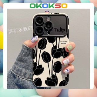 [Okso] ใหม่ เคสโทรศัพท์มือถือแบบนิ่ม กันกระแทก ลายการ์ตูนดอกทิวลิป สีดํา สําหรับ OPPO Reno9 Reno8 Reno7pro reno6 5