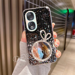 เคสโทรศัพท์มือถือ ลายกระต่ายน่ารัก แต่งกลิตเตอร์ พร้อมกระจก สําหรับ Honor 90 Lite Pro 5G Honor90 90Lite Honor90LiteG