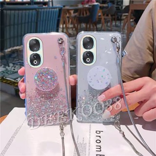 เคสโทรศัพท์มือถือนิ่ม ลายกลิตเตอร์ดาว พร้อมสายคล้อง และขาตั้ง สําหรับ Honor 90 Lite Pro 5G Honor90 90Lite Honor90LiteG 2023