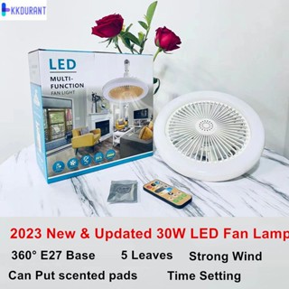 30W พัดลมเพดาน E27 หลอดไฟ LED โมเดิร์นไฟพัดลม 3 ความเร็วปรับการตั้งค่าเวลาห้องนอน Living รีโมทคอนโทรลโคมไฟ KDURANT