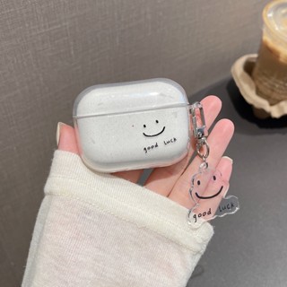 เคสหูฟัง แบบนิ่ม ลายหน้ายิ้ม ประดับกลิตเตอร์ พร้อมจี้ สําหรับ Airpods Pro 2 Airpods 3 2 1