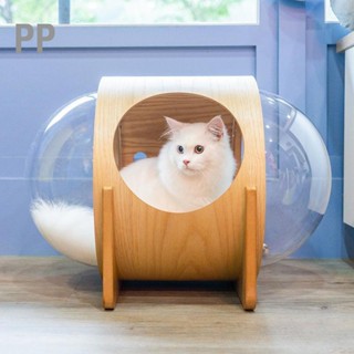  PP Space Capsule Cat Nest อเนกประสงค์กึ่งปิดแคปซูลอวกาศโปร่งใสไม้บ้านสัตว์เลี้ยงสำหรับแมวสุนัขสัตว์เลี้ยง