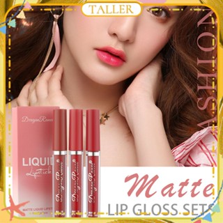 ✧Ready Stcok Dragon Ranee 3 สี/1 ชุดลิปสติก Set Matte Velvet Fog Surface Bean Sand Lip Gloss ง่ายต่อการสี Long Lasting Lip Makeup TALLER