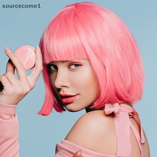 [sourcecome1] ใหม่ วิกผมบ๊อบสั้นตรง ผมหน้าม้าสังเคราะห์ ไฟเบอร์ อุณหภูมิสูง สีชมพู สําหรับตุ๊กตาบาร์บี้