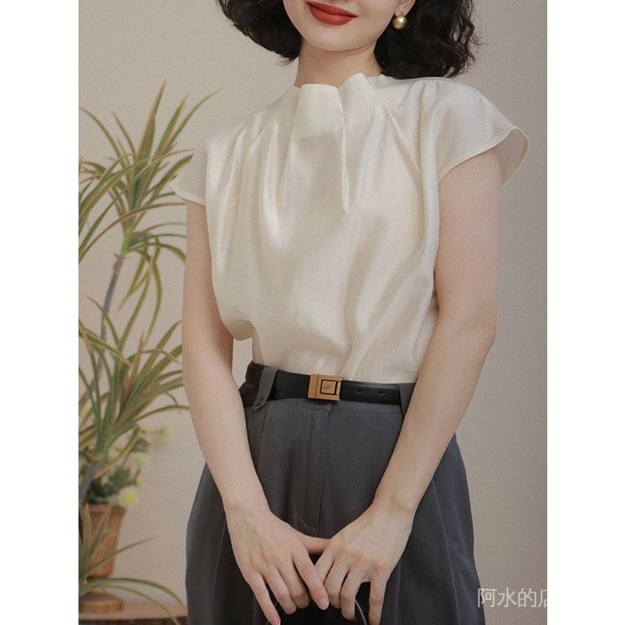 {SUNSHINE Club} เสื้อเชิ้ตแขนสั้น แบบบาง เข้ากับทุกการแต่งกาย แฟชั่นฤดูร้อน สไตล์ฝรั่งเศส สําหรับผู้หญิง 2023