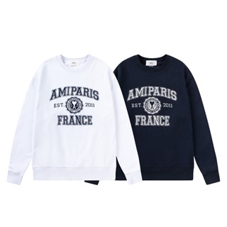 สินค้าพร้อมส่ง ! เสื้อกันหนาวแขนยาว คอกลม ปักลายโลโก้ Ami Paris แฟชั่นฤดูใบไม้ร่วง สําหรับผู้ชาย และผู้หญิง