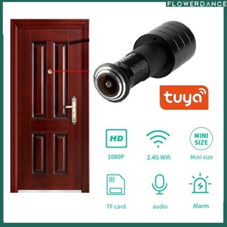 Tuya 1080p Mini Wifi พอร์ต Eye Hole กล้อง Ip มุมกว้างเลนส์ Fisheye 1.66 มม.Peephole กล้องวงจรปิดเครือข่ายเสียงแตร P2p ดอกไม้