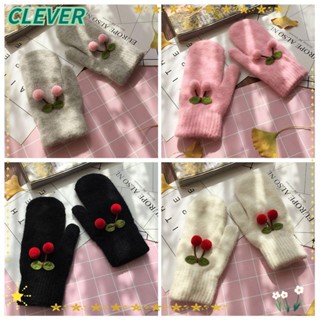 Clever ถุงมือขนกระต่าย แบบหนา สองชั้น ให้ความอบอุ่น แบบเต็มนิ้ว