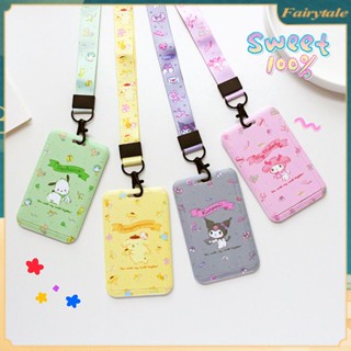 ❀ Sanrio Card Holder Bus Subway Card Id Set Kawaii Cinnamoroll My Melody Anime พวงกุญแจจี้พลาสติกพร้อมเชือกเส้นเล็กหัวเข็มขัดแบบพับเก็บได้ของขวัญ