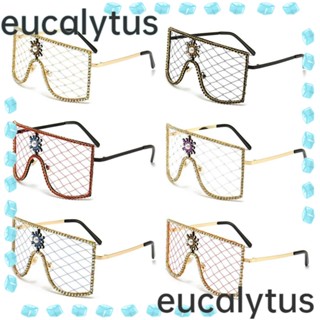 Eucalytus1 Y2K แว่นตากันแดด ตาข่าย ประดับเพชรเทียม ขนาดใหญ่ แวววาว หลากสี เหมาะกับงานปาร์ตี้ฮาโลวีน สําหรับผู้หญิง