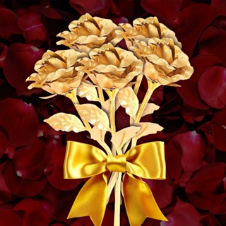 ช่อดอกกุหลาบประดิษฐ์ ฟอยล์สีทอง สําหรับตกแต่งงานแต่งงาน วันวาเลนไทน์ DIY