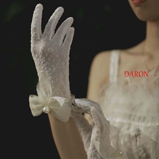 Daron ถุงมือลูกไม้ โบว์ กันแดด ยืดหยุ่น ผู้หญิง อุปกรณ์เสริมงานแต่งงาน เจ้าสาว ถุงมือ