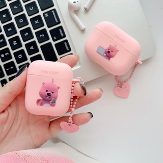 เคสหูฟังบลูทูธไร้สาย ซิลิโคน TPU ผิวด้าน กันกระแทก ลายการ์ตูน สีชมพู สําหรับ AirPods 1 2 Pro2 gen3